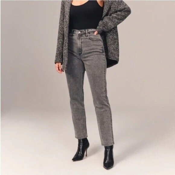 Abercrombie & Fitch The Mom High Rise Jeans Washed Black/Gray | Size 31 - Picture 1 of 11